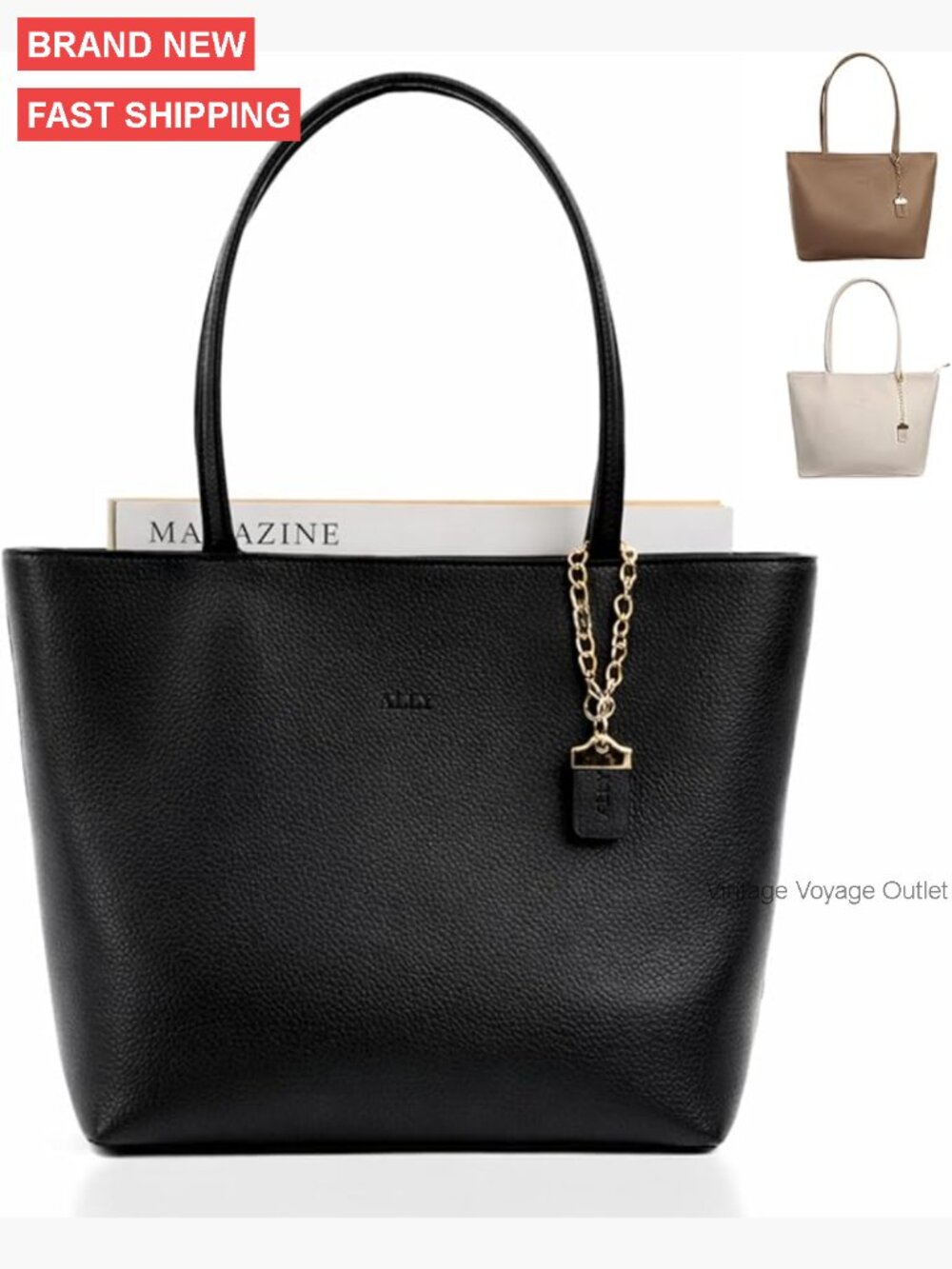 Large Soft Leather Tote Bag with Zipper for Work Travel Daily Use